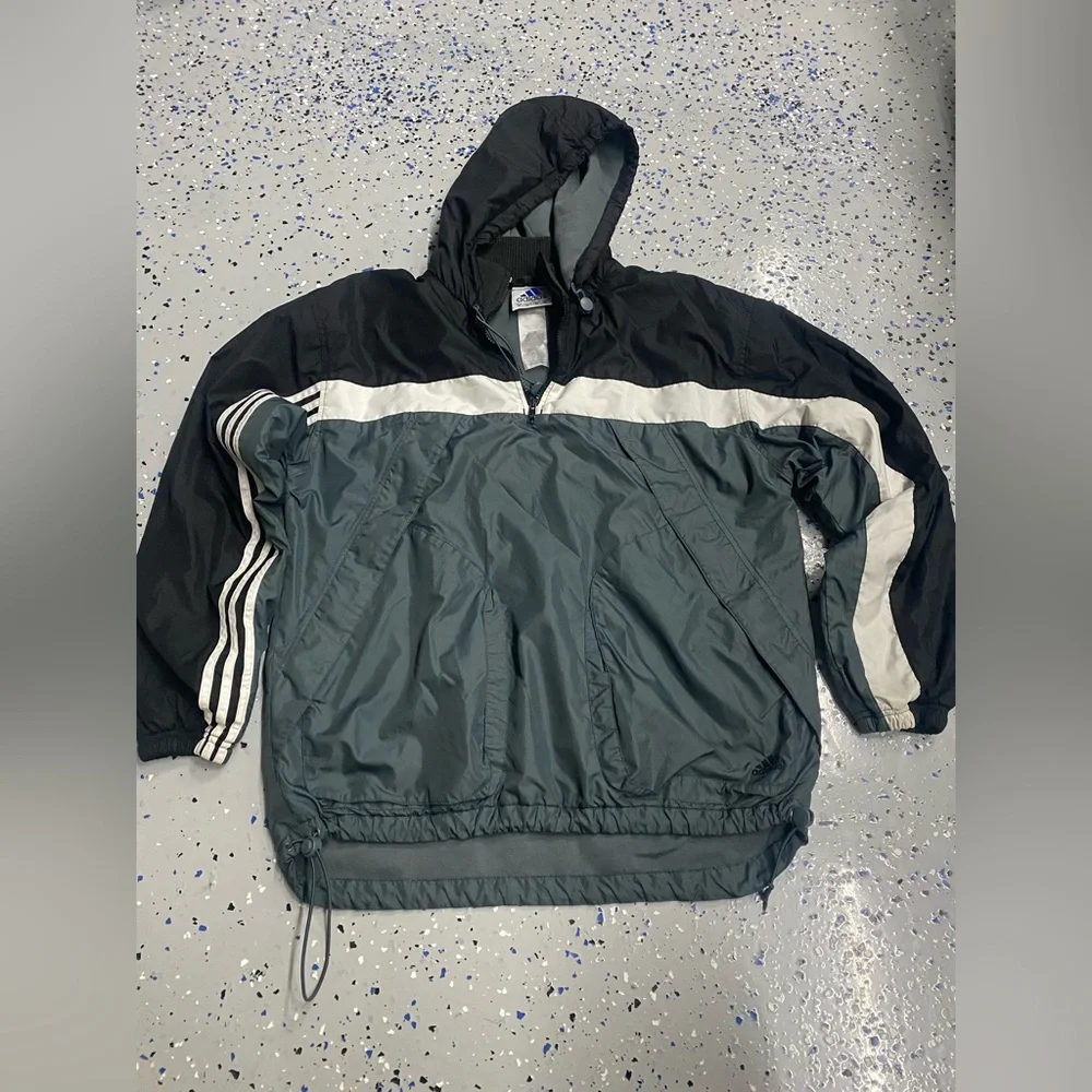 Adidas Black Gray White VTG 1/4 Zip Pullover Jacket Medium‎